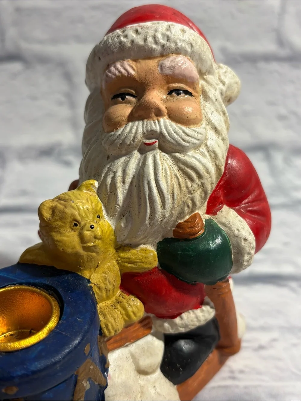 Vintage hand-painted Christmas Santa Claus candle sticker holders (set of 2)